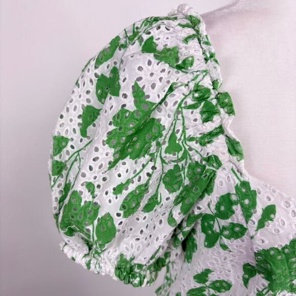 Rachel Parcell Stencil Eyelet Puff Sleeve Floral Midi Dress Size Medium Cottage - Picture 5 of 13